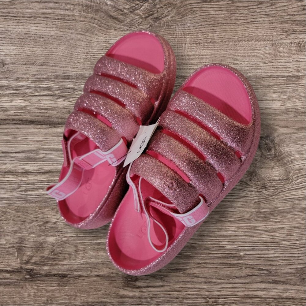 UGG K Sport Yeah Sandals Glitter Pink Removable‎ Strap Womens Size 6 NWT